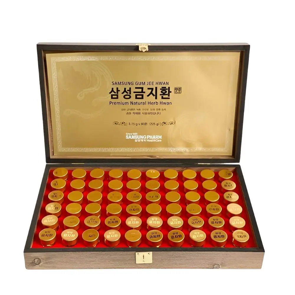 Bổ Não Samsung Pharm – An Cung Ngưu Hoàng Hoàn Hàn Quốc – Hộp Gỗ 60 Viên