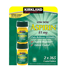 Viên uống giảm đau Kirkland Low Dose Aspirin 81mg của Mỹ, 2 Lọ x 365 viên